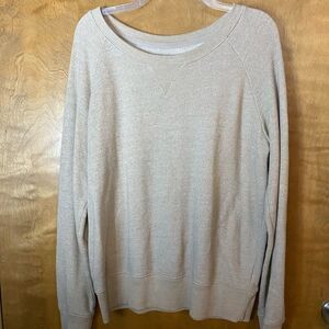 MERONA sand‎ tan heather crew neck banded hem and cuffs cotton blend sweatshirt